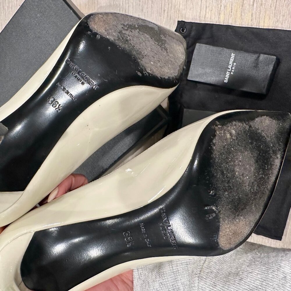Saint Laurent Patent Calfskin Zoe 85 Pumps EU 36.5  US 6.5 Chiffon Neutro White - Picture 6 of 11
